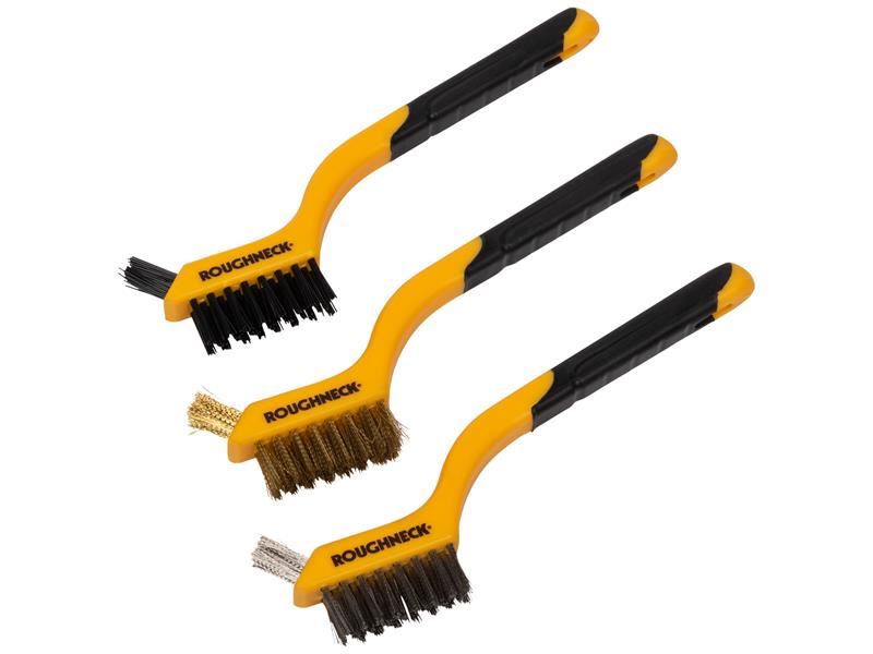 Roughneck Mini Draadborstel Set, 3-delig, Zachte Greep Handvat
