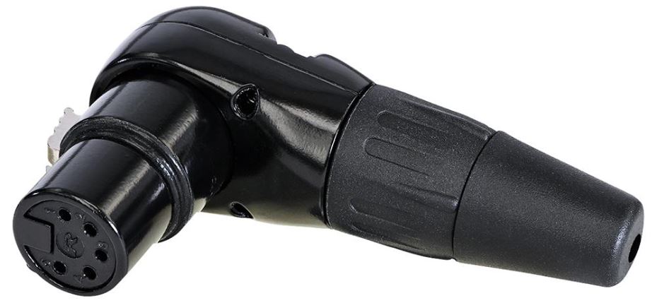 Prise XLR à angle droit 5 pôles REAN, Noir, Corps en zinc, Contacts argentés