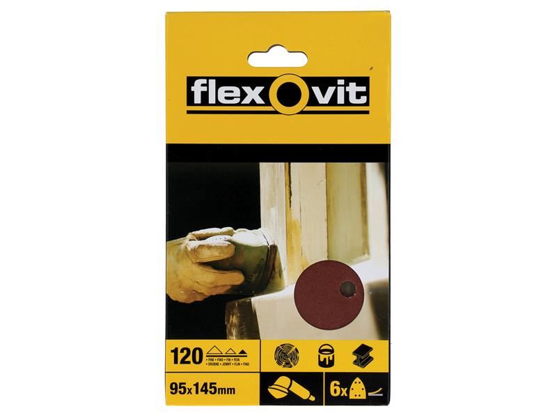 Flexovit Folhas de Lixa com Sistema Hook & Loop 95x145mm, Grão Fino 120G (Pacot