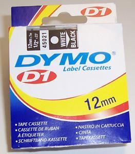 DYMO D1 Standard Label Tape, 12mm x 7m, White on Black