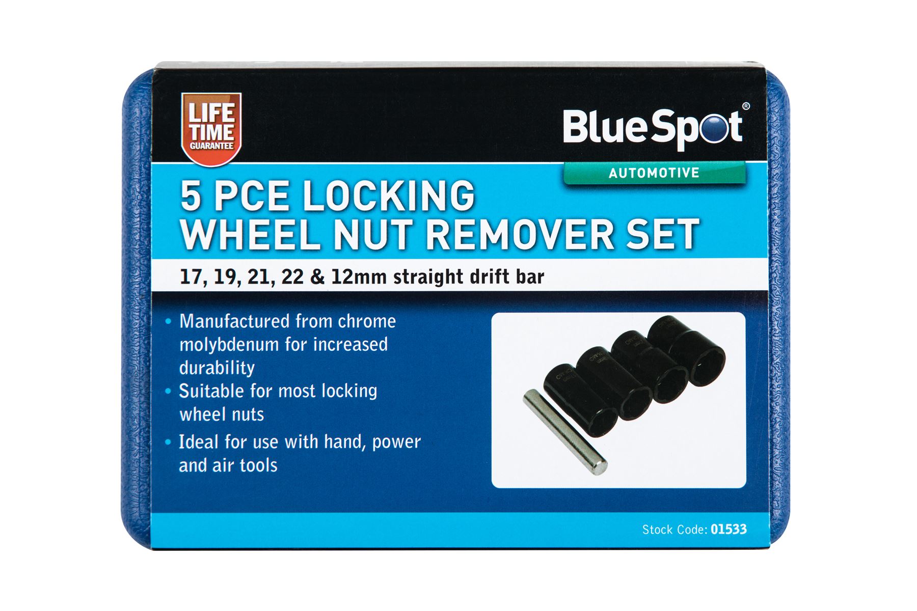 BlueSpot Tools - Kit de 5 extracteurs d'écrous antivol pour roues