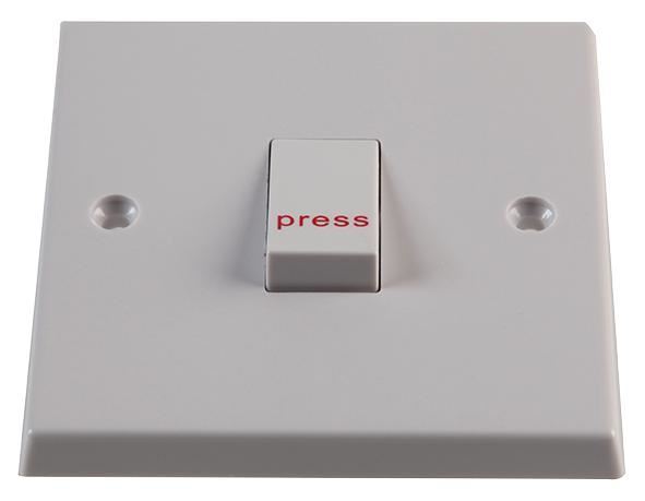 Volex Accessories 1 Gang Retractive Switch, White, Marked 'PRESS'