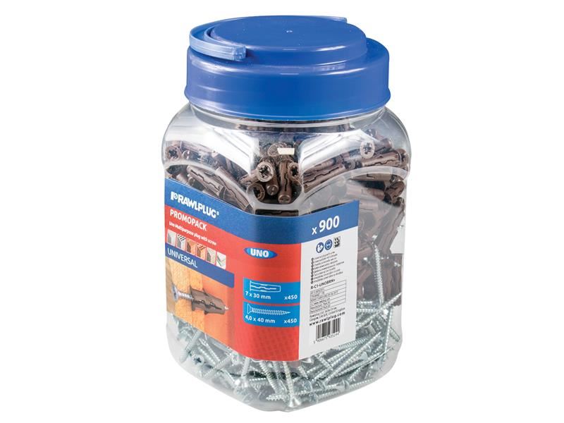 Rawlplug UNO Brown Plugs & Screws in Jar (450+450)