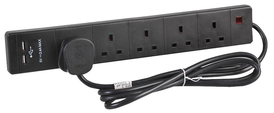 PRO ELEC 5口USB付延長コード 2m ブラック