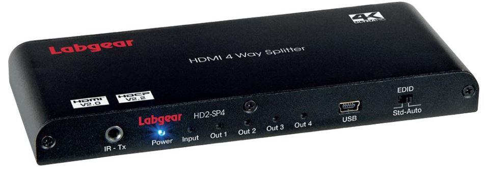 LABGEAR Splitter HDMI 2.0 4K, 4 Vie, HDCP 2.2