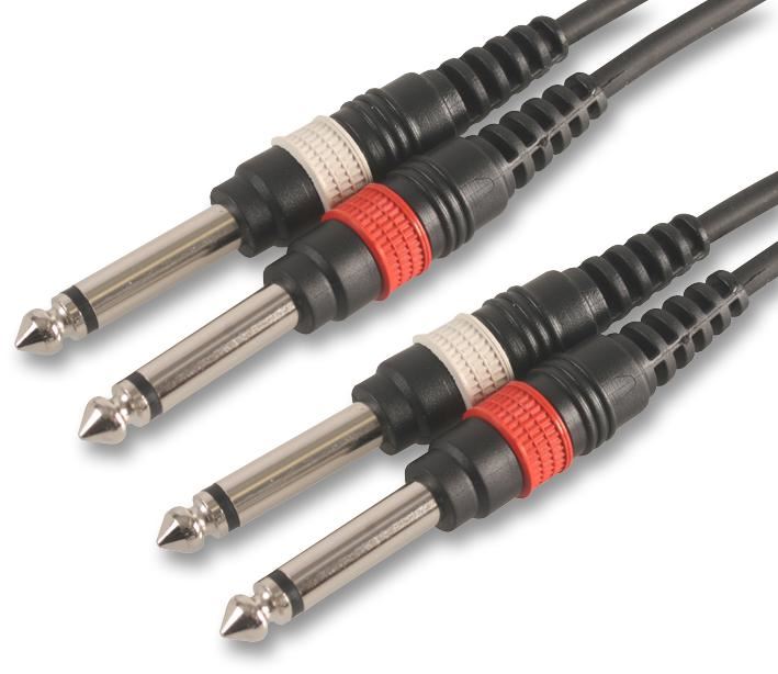 Pulse 6.35mm Mono Jack 2x Plug to 2x Plug Lead, 6m, Black