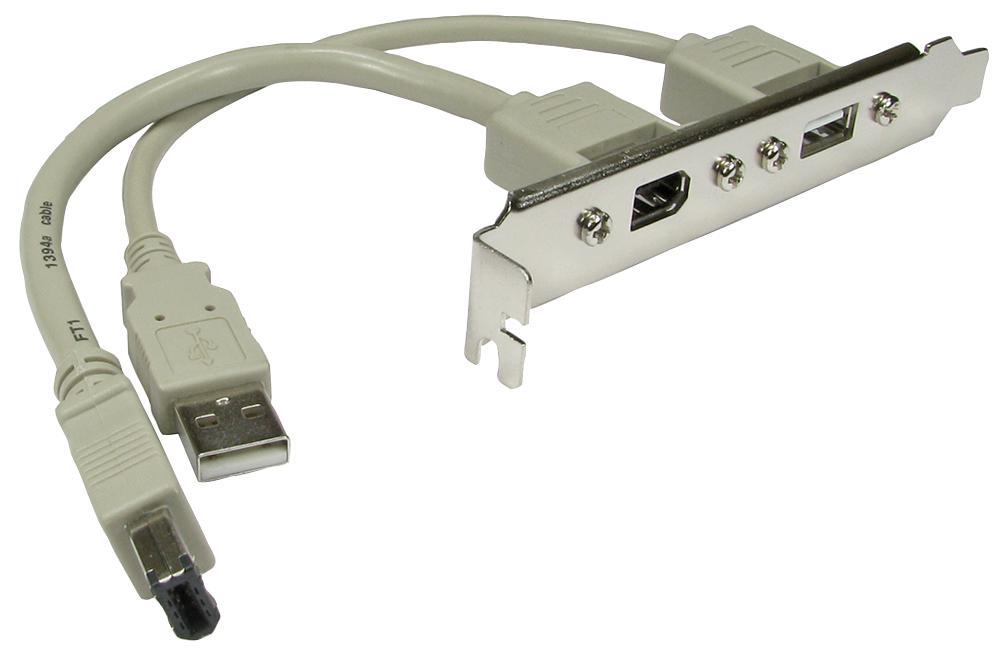 PRO SIGNAL Adaptador USB 2.0 y FireWire 6-Pin con Bracket, Cable 0,13m
