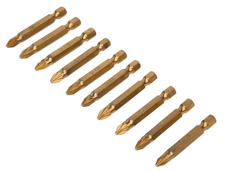 BlueSpot Titanium Coated PZ2 Screwdriver Bits, 50mm, Pack of 10