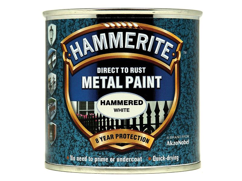 Hammerite Direct to Rust Metal Paint - White, 250ml, Hammered Finish
