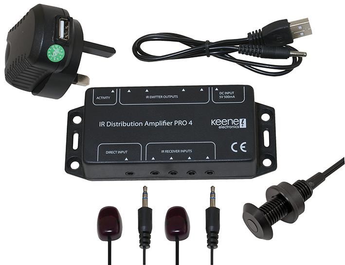 KEENE ELECTRONICS IRPKIT PRO4 Amplificateur de Distribution IR avec 2 Émetteurs