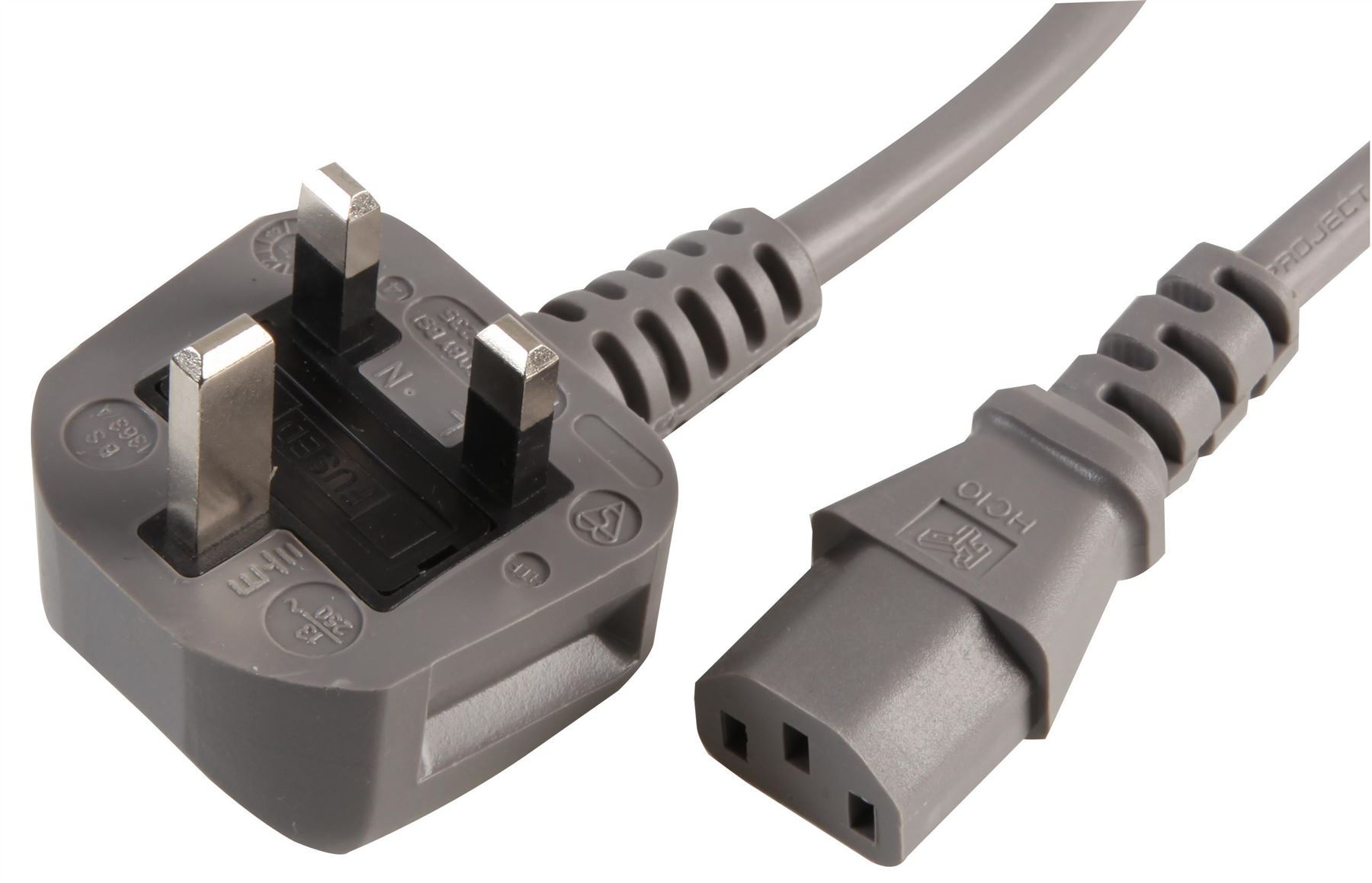PRO ELEC 3m UK Stekker naar IEC C13 Socket Netsnoer, 10A Grijs