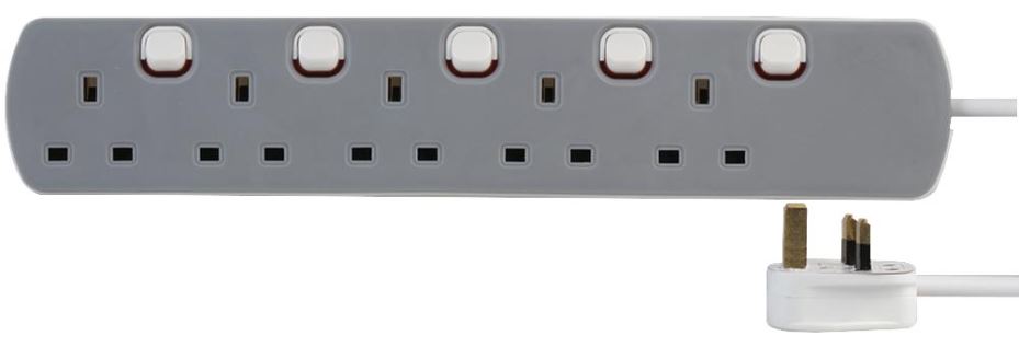 PRO ELEC - 13A, 5-Gang Individually Switched Extension, 1m Lead