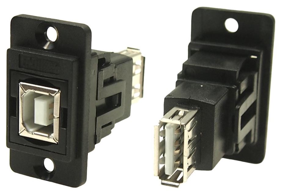 CLIFF Dual USB 2.0 Type B to A Feedthrough Connector, Slim, Black