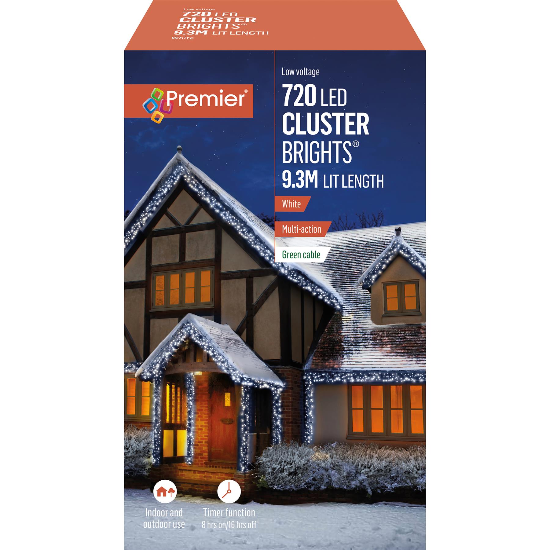 Premier 720 LED Witte Kerstclusterverlichting met Timer, 9.3m