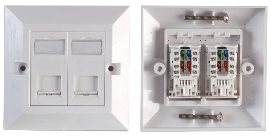 PRO SIGNAL - Pláta Aghaidh 1-Ghaisce Dúbailte RJ45 Cat5e, Bán