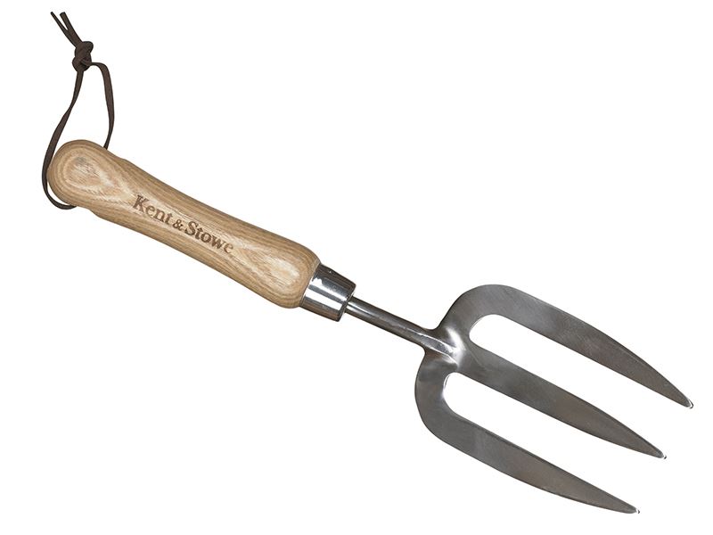 Kent & Stowe מזלג יד מפלדת אל-חלד, ידית עץ אשור מאושר FSC, 31 ס״מ