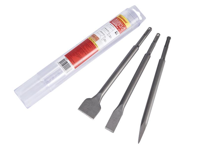 Starrett Set Di Scalpelli SDS Plus, 3 Pezzi, per Muratura e Calcestruzzo