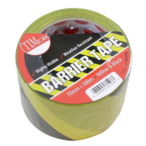 Timco - Ζώνη Ασφαλείας, Κίτρινη & Μαύρη, 100m x 70mm, Πολυαιθυλένιο