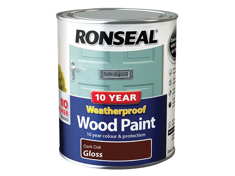 Ronseal 10 Year Weatherproof Wood Paint, Dark Oak Gloss, 750ml