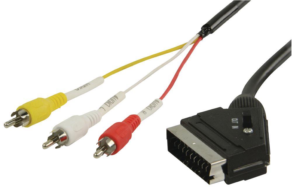 RARAION Cable SCART a 3x RCA Macho, 1m, Negro