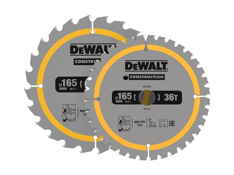 DEWALT Sägeblatt-Set Bauhandwerk 2-tlg. 165 x 20mm 24Z/36Z