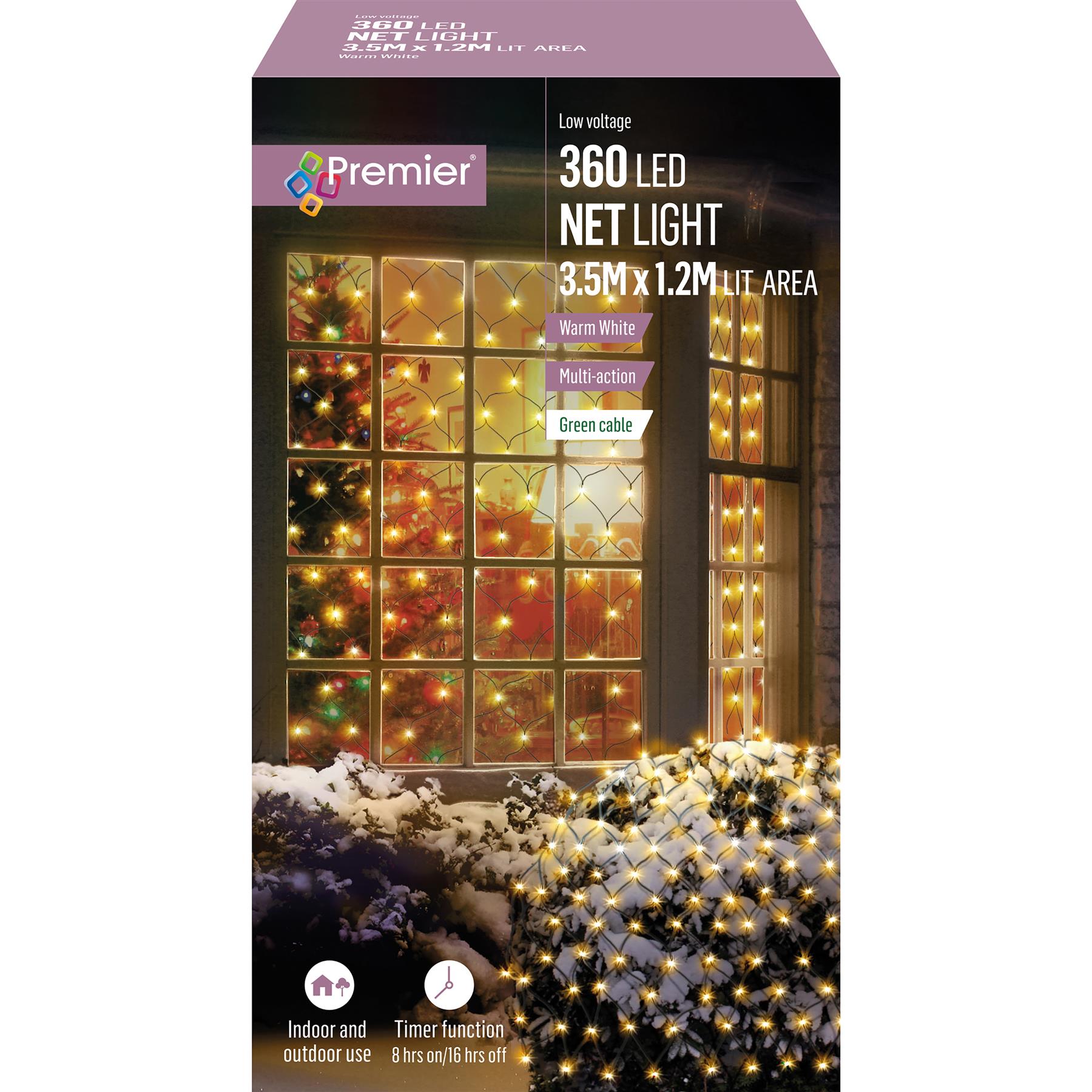 Premier 360 Luzes LED Natal Redes Efeitos Múltiplos Branco Quente 3.5x1.2m