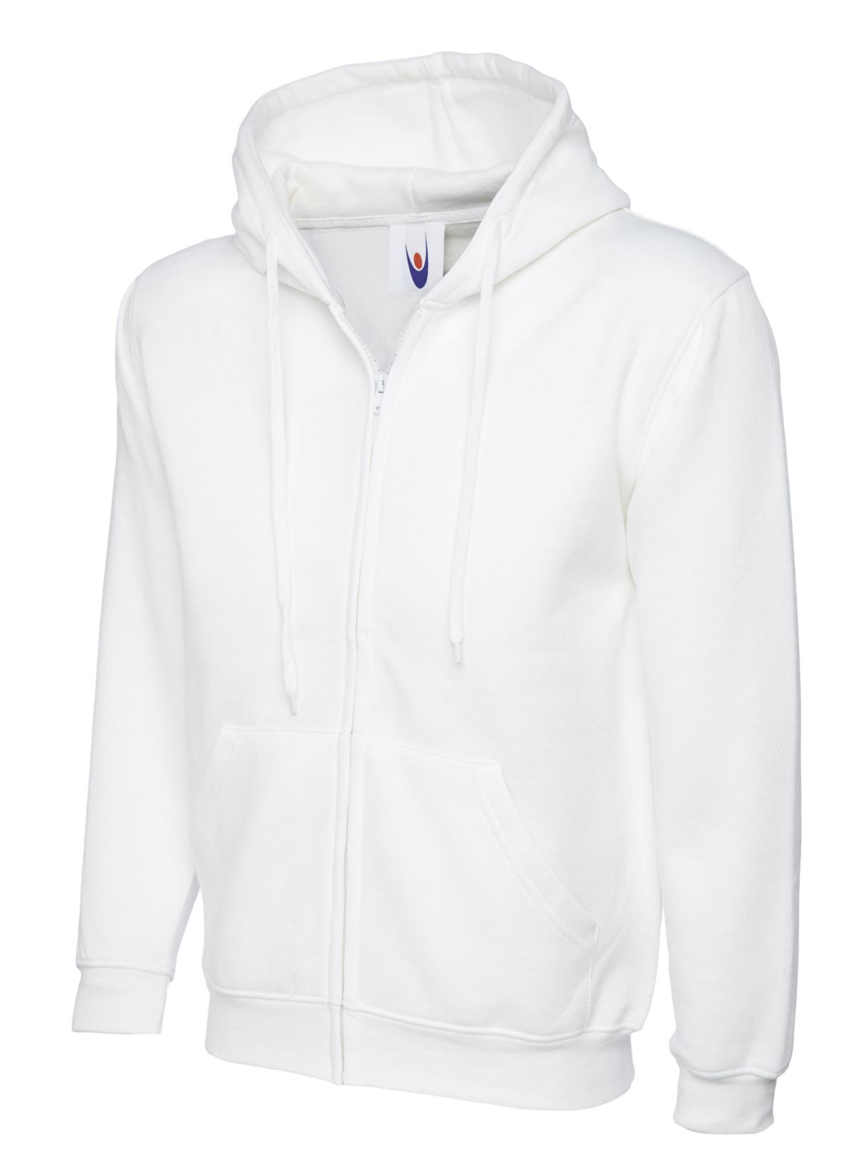 Uneek Classic Full Zip Hooded Sweatshirt, 50% Polyester/Cotton, White, Size S