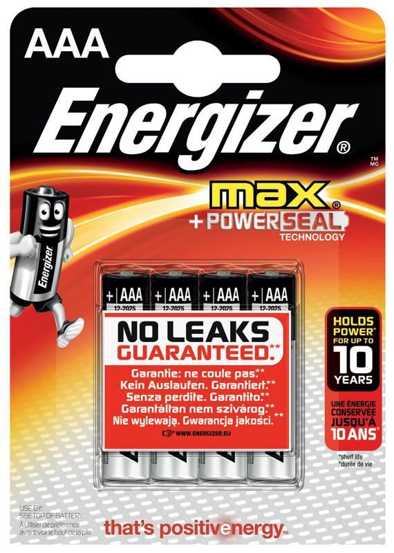Pilhas Alcalinas Energizer Max AAA 1.5V, Pack de 4