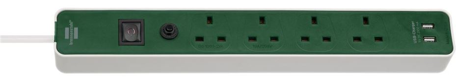 BRENNENSTUHL Ecolor FB 4-Θύρα Επεκτάσει Ρεύματος με USB, 1.5m, Πράσινο/Λευκό