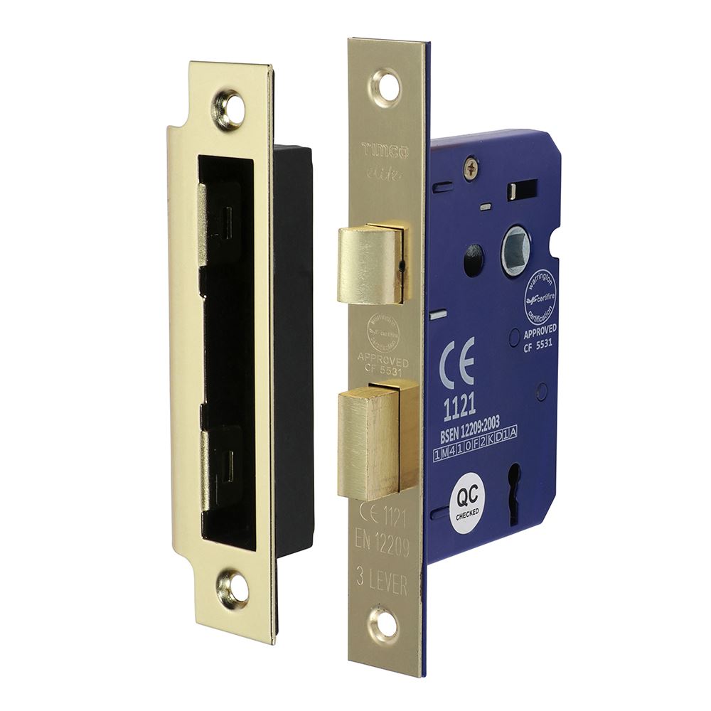 Timco 3 Lever Sashlock in Electro Brass (65mm Case, 45mm Backset)