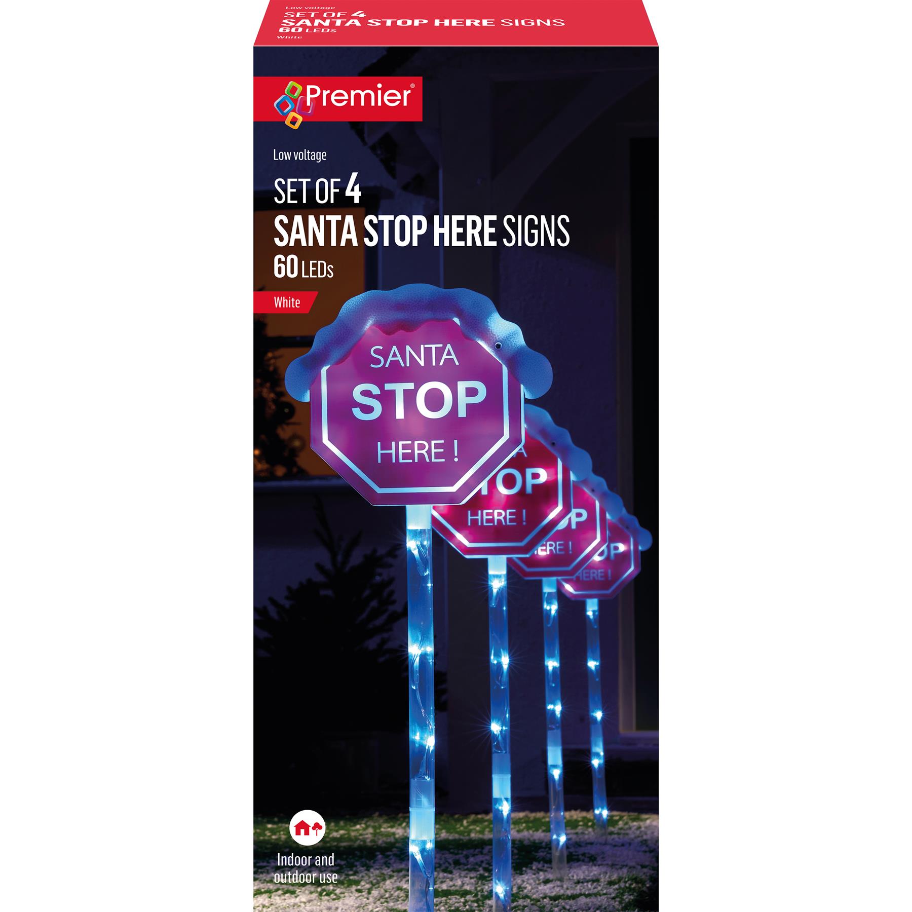 Premier Santa Stop Here Path Light Set - 4 x 80cm, 60 White LEDs