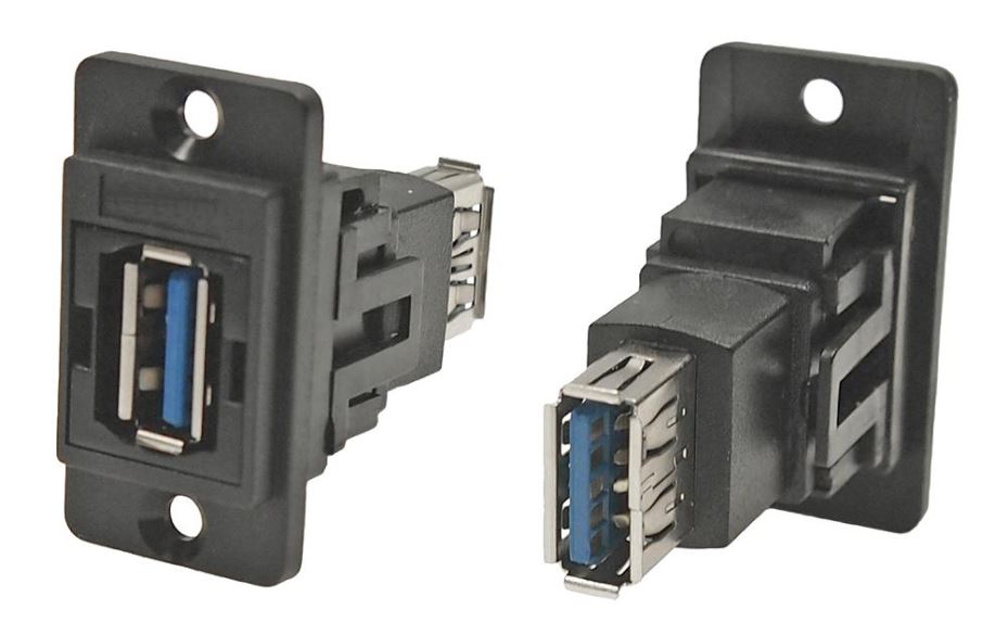CLIFF CP30705N Dual USB 3.0 Type A Socket Feedthrough Connector, Black