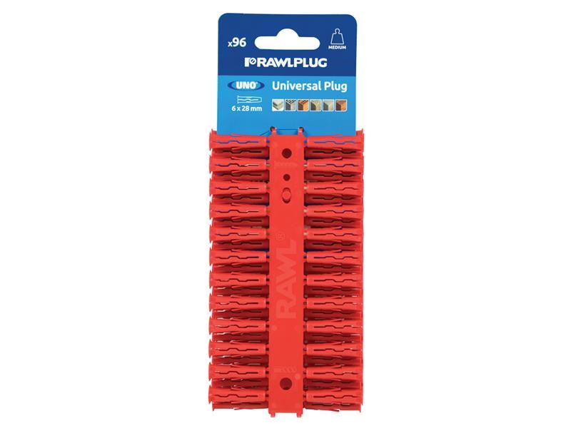 Rawlplug Red UNO Plugs, 6x28mm, Pack of 96