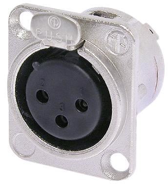 Neutrik XLR Panel Socket 3 Way, Nickel Housing, Silver Contacts, Panel Mount