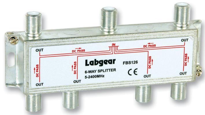 LABGEAR Splitter 6 Vie Compatto, Passaggio Potenza su Tutte le Porte, 5-2400MHz