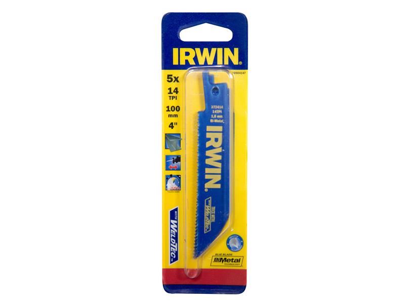 IRWIN Lame de scie sabre 414R pour métal, 100 mm, 14 dents par pouce, Lot de 5