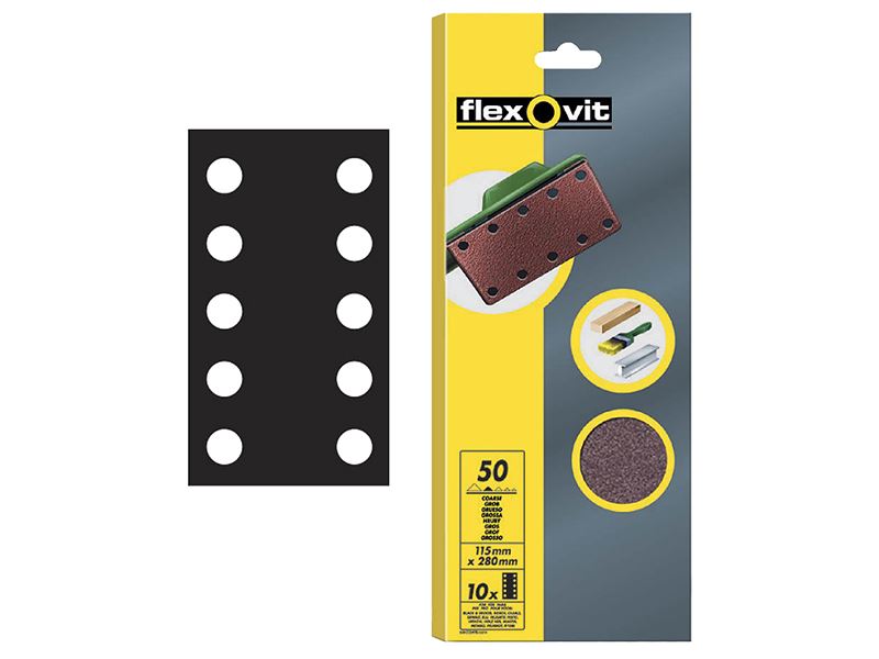 Flexovit Carta Vetrata A Grana 120 Perforata, 115x280mm (Confezione da 10)