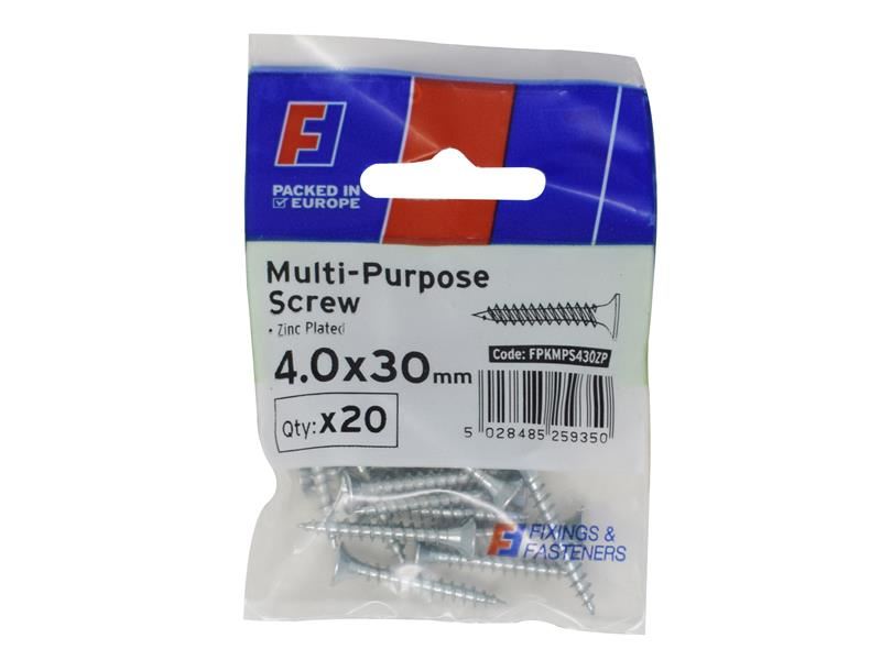ForgeFix Multi-Purpose Pozi Screw CSK ST ZP 4.0 x 30mm, Pack of 20