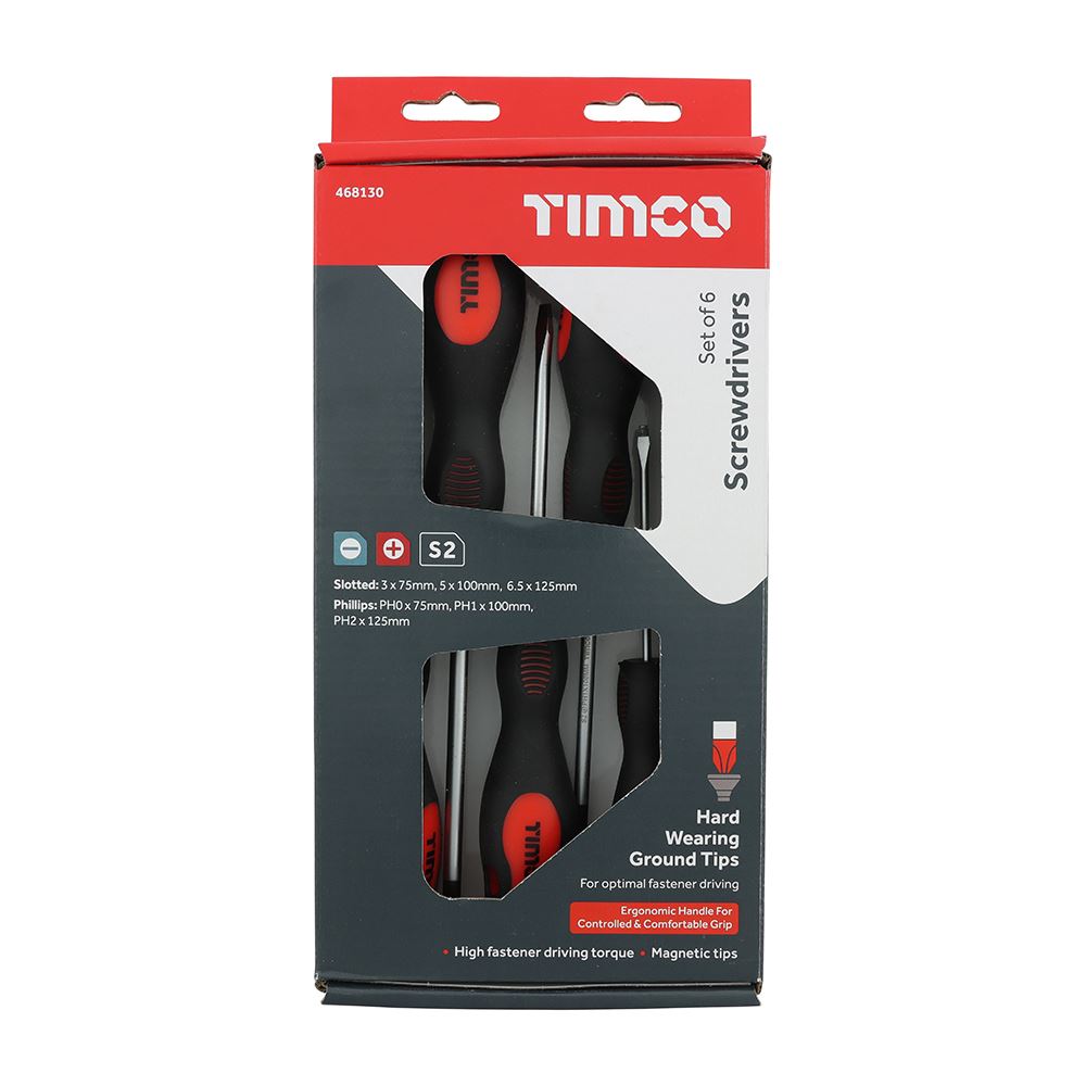 Timco - Σετ 6 Κατσαβιδιών με Μαγνητικές Άκρες, Χάλυβας S2