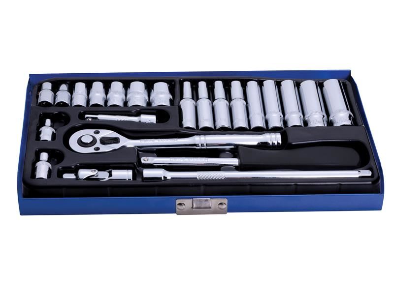 BlueSpot 1/4″ Metric Socket Set, 24-Piece, Chrome Vanadium Steel