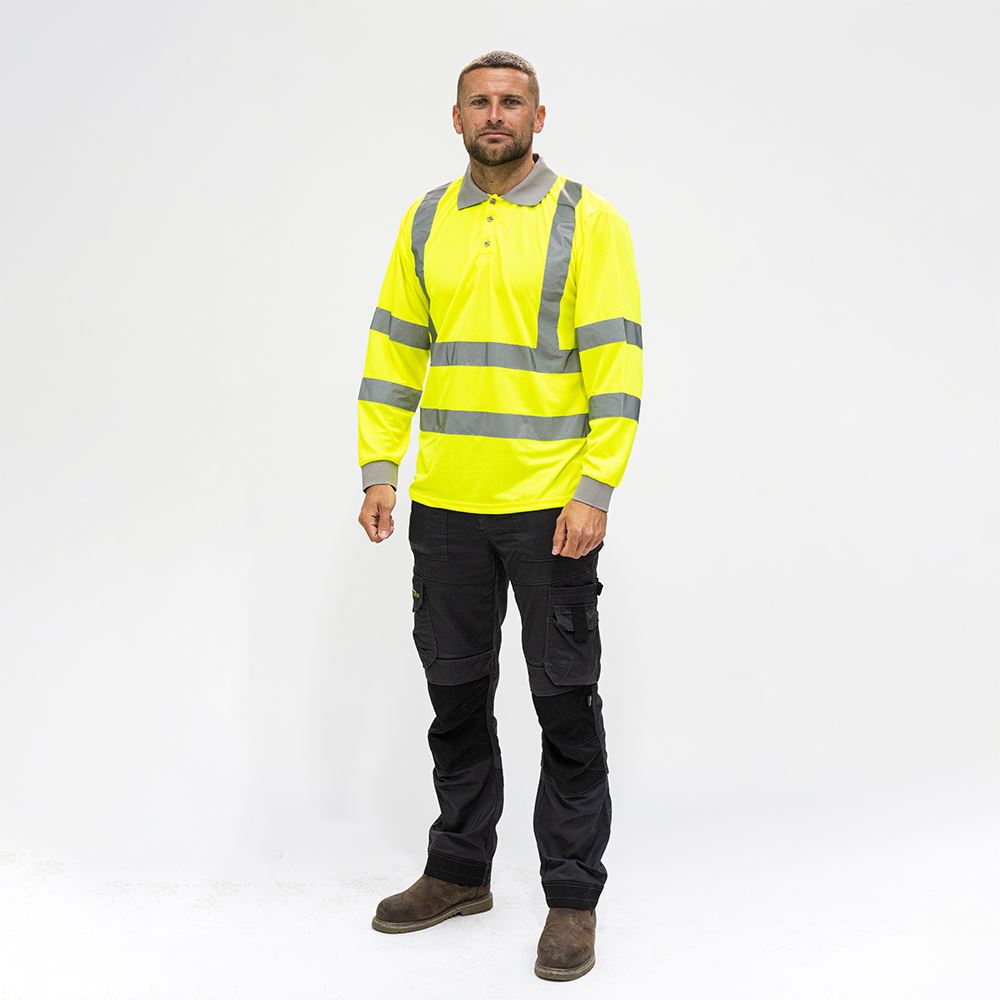Timco Hi-Vis Long Sleeve Polo Shirt - Yellow (XL)