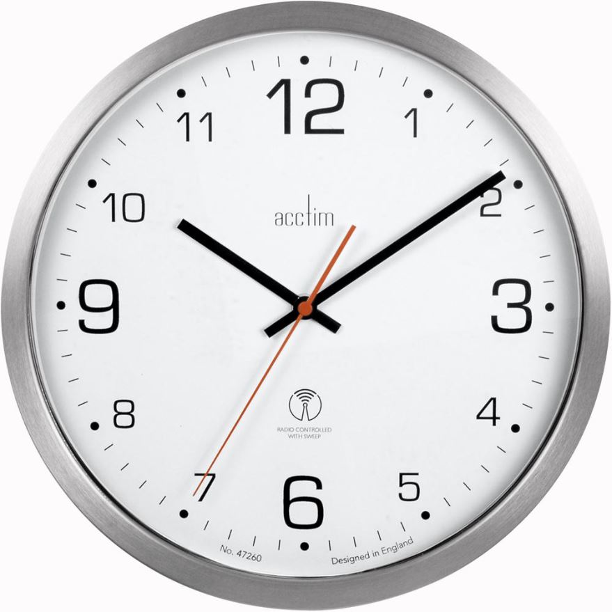 Horloge murale silencieuse ACCTIM, radio-pilotée, 30cm aluminium brossé