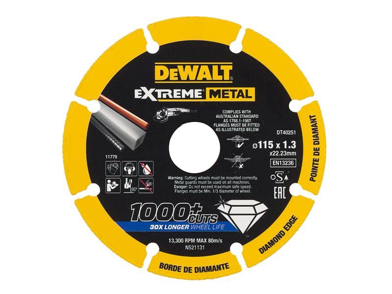 DeWALT - Scian Gearrtha Diamaint do Mhiotail 115 x 22.23mm, 1.3mm Tiubh