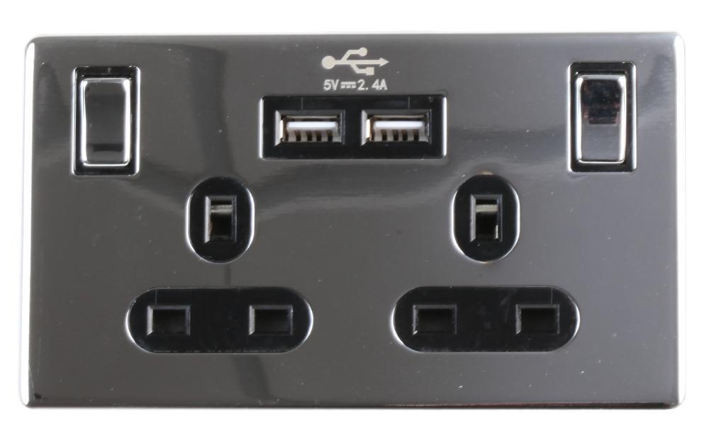 Prise murale 2 modules à vis apparentes PRO ELEC avec 2 ports USB, chromé