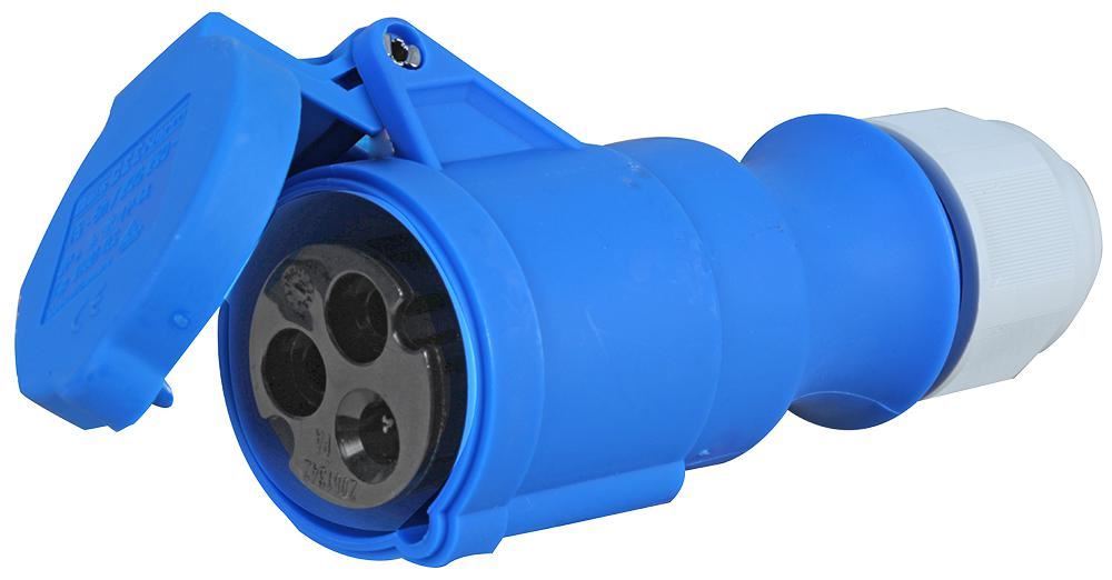 CEENORM 16A 240V Kabelgeplaatste CEE-stopcontact, 2P+A, Blauw, IP44
