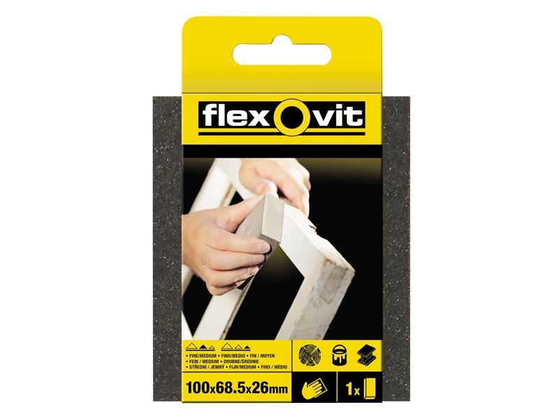 Flexovit Standard Sanding Sponge, Fine/Medium Grit, 100mm x 68.5mm