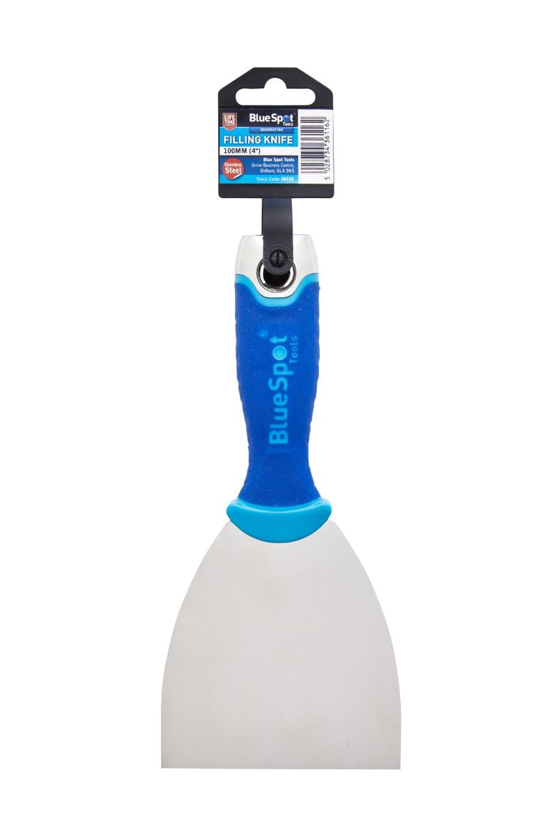 Blue Spot Tools 100mm Soft Grip Filling Scraper, Stainless Steel