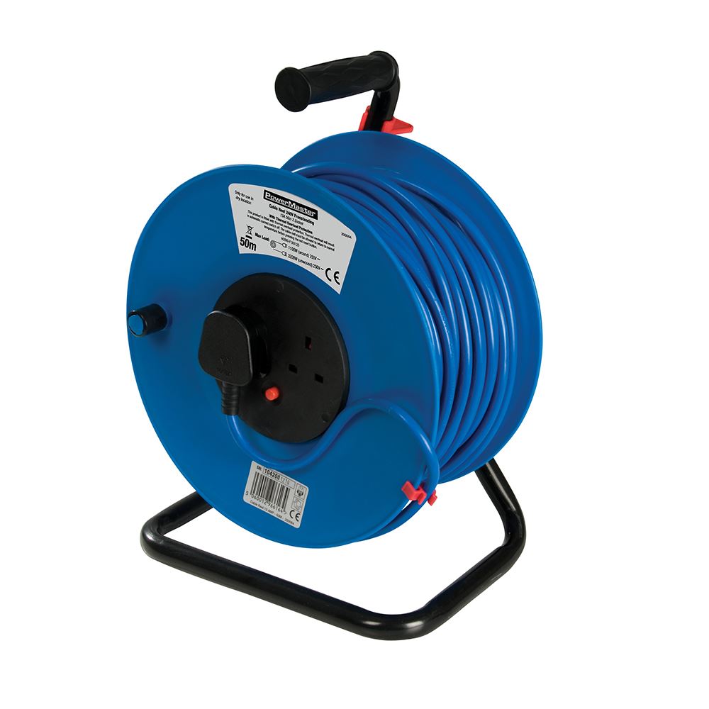 Powermaster Freestanding Cable Reel, 2-Gang, 50m, 13A 230V