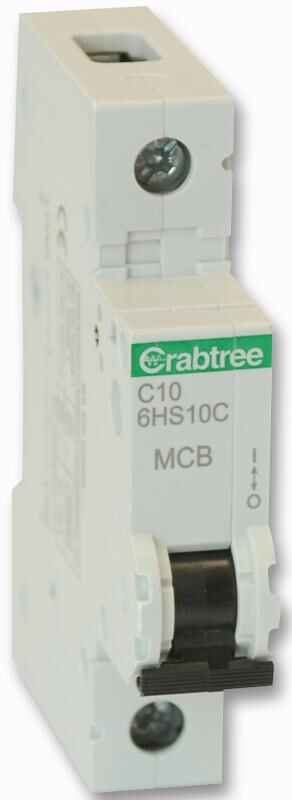Crabtree 10A SP MCB, C Curve, 10kA, 230V AC