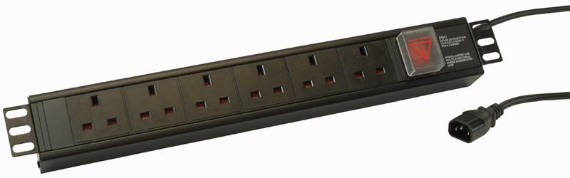 POWERDATA TECHNOLOGIES PDU de 6 tomas UK con conector IEC C14, montaje en rack 